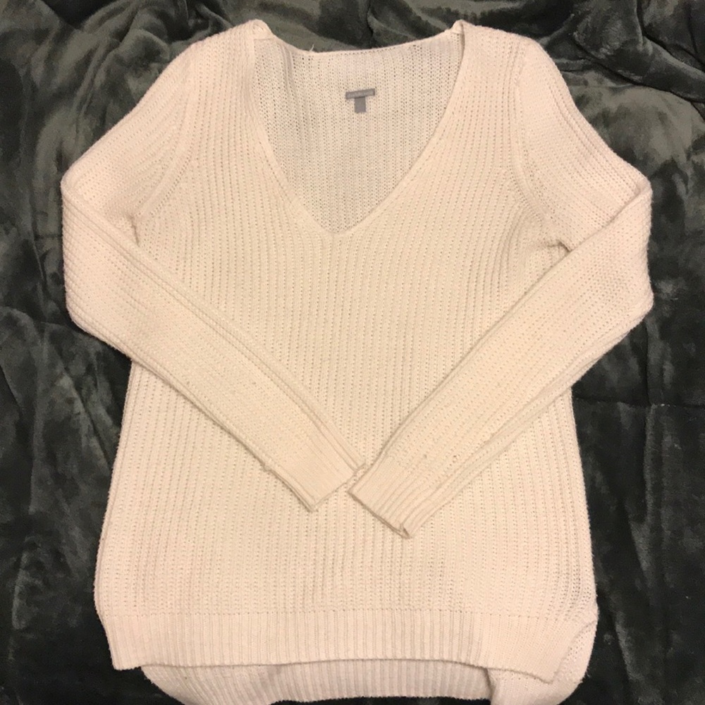 White V-neck sweater
